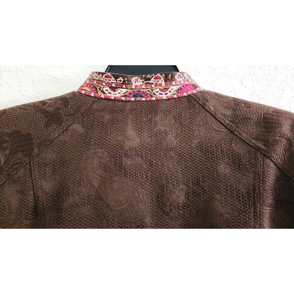 JACKET-COLDWATER CREEK-Brown-Suede Look-Embroidery-Long Sleeves-Button Up-Sz 12 - Picture 6 of 16